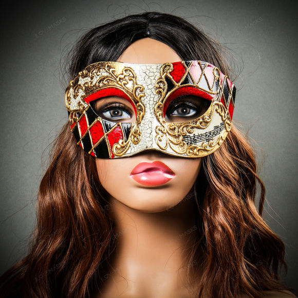 Classic Musical Venetian Masquerade Eye Mask - Gold Red - Picture 7 of 10